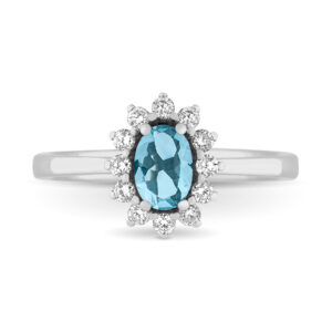 Anillo de oro blanco, aguamarina y diamantes