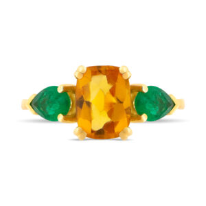 Anillo de oro amarillo con citrino y esmeraldas