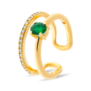 Anillo doble de oro amarillo, esmeralda y diamantes