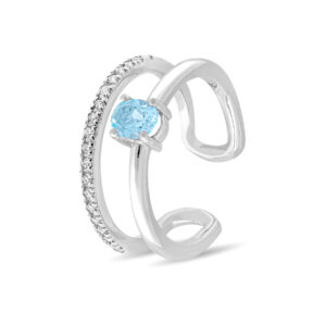 Anillo doble de oro blanco, aguamarina y diamantes