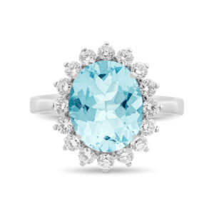 Anillo de oro blanco, aguamarina y diamantes