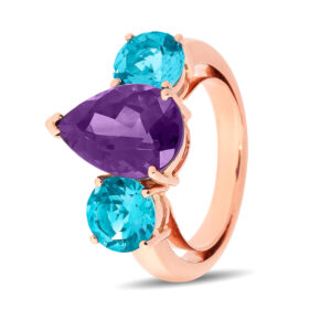 Anillo de oro rosa con amatista y topacios