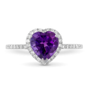 Anillo de oro blanco con amatista y diamantes