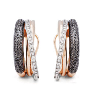 Pendientes de oro rosa con diamantes HVS, oro liso y diamantes negros