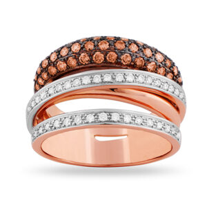 Anillo de oro rosa con diamantes y diamantes brown