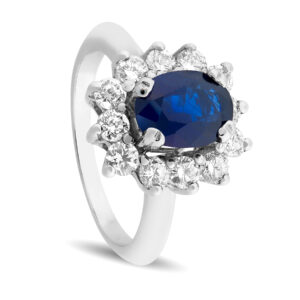 Anillo de oro blanco, zafiro y diamantes