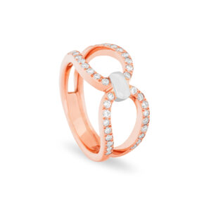 Anillo de oro rosa con diseño de lazada de diamantes
