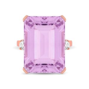 Anillo de oro rosa, diamantes y kuncita