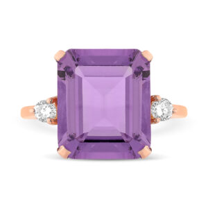 Anillo de oro rosa, diamantes y amatista