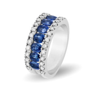 Anillo de oro blanco, zafiros y diamantes