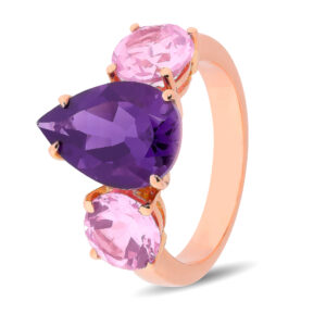 Anillo de oro rosa y amatista