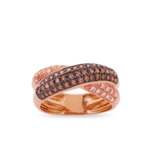 Anillo de oro rosa, diamantes y diamantes brown