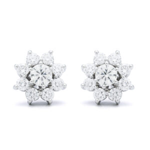 Pendientes de oro blanco con diseño floral de diamantes