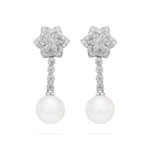 Pendientes de oro blanco, diamantes y perlas