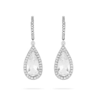 Pendientes de oro blanco, diamantes y cuarzos hialinos