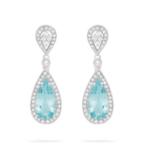 Pendientes de oro blanco, diamantes y aguamarinas