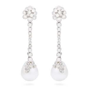 Pendientes de oro blanco, diamantes y perlas australianas