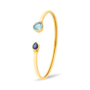 Brazalete de oro amarillo, topacio azul y zafiro