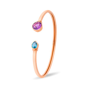 Brazalete de oro rosa, amatista y topacio azul