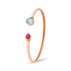 Brazalete de oro rosa, topacio azul y turmalina rosa