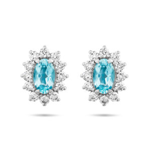 Pendientes de oro blanco, diamantes y aguamarinas