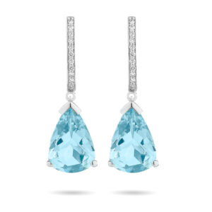 Pendientes de oro blanco, diamantes y aguamarinas