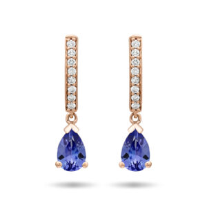 Pendientes de oro rosa, diamantes y tanzanitas talla pera