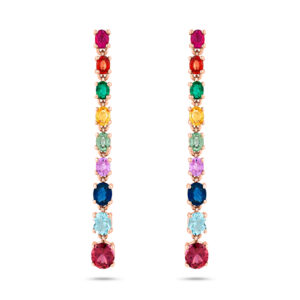Pendientes de oro rosa, zafiros rainbow, rubíes, esmeraldas, aguamarinas y turmalinas