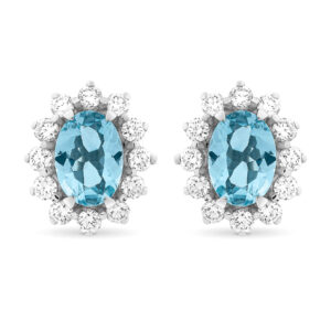 Pendientes de oro blanco, diamantes y aguamarinas