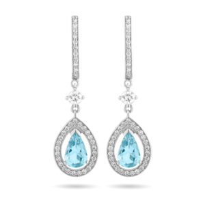 Pendientes de oro blanco, diamantes y aguamarinas