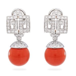 Pendientes de oro blanco con diseño de diamantes y corales momo