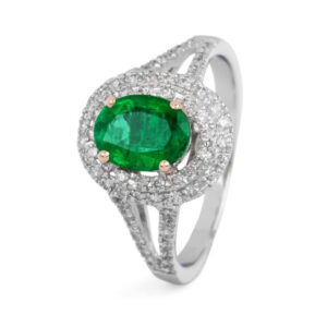 Anillo de oro blanco, esmeralda y diamantes