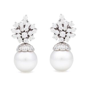 Pendientes de oro blanco con diamantes y perlas